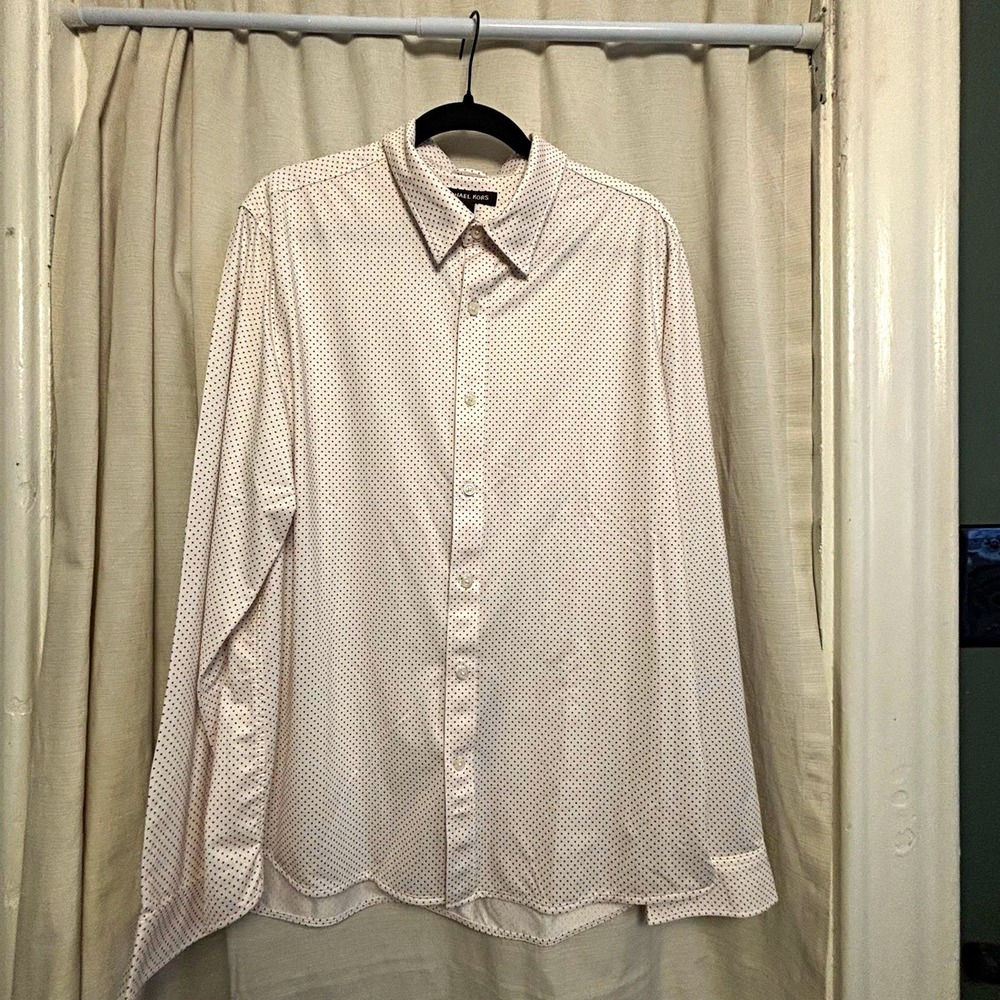 Michael Kors Men's XL Slim Stretch Dress Shirt White/Burgundy Polka Dot